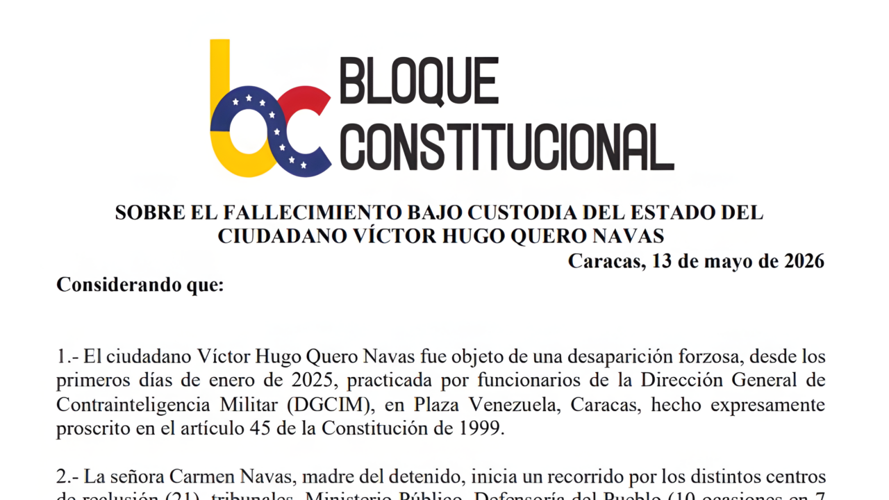 Sobre el fallecimiento bajo custodia del Estado del ciudadano Víctor Hugo Quero Navas