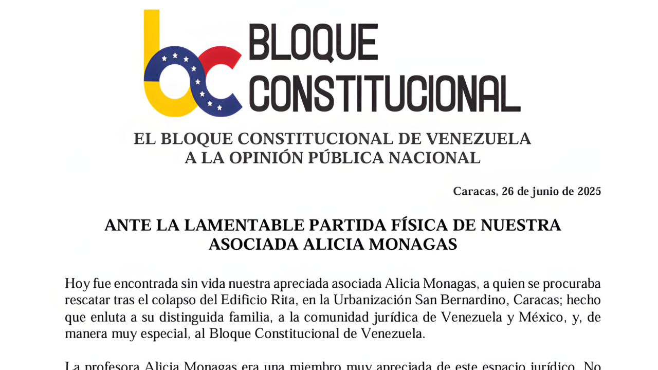 Ante la lamentable partida física de nuestra asociada Alicia Monagas